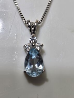 Sterling Silver Blue Topaz Teardrop Pendant Necklace